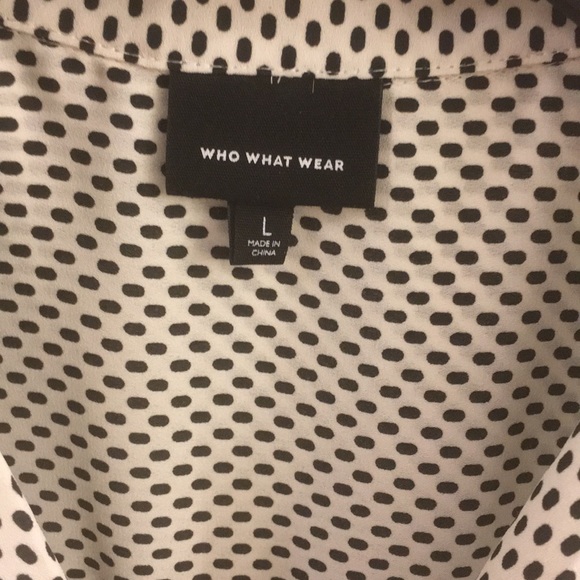 Who What Wear black/white polka-dot button-up L - Picture 2 of 6